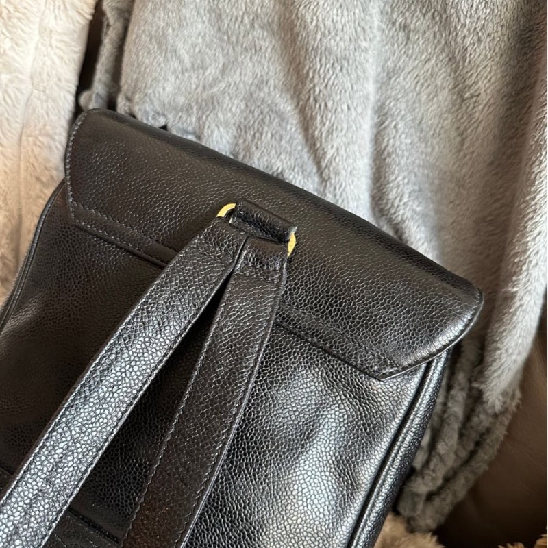 香奈兒 黑色魚子醬皮肩背包 雙肩包 後背包 黑色皮革 魚子醬 香奈兒 黑色牛皮 中古包 二手包 古董包 Vintage chanel black caviar backpack-14