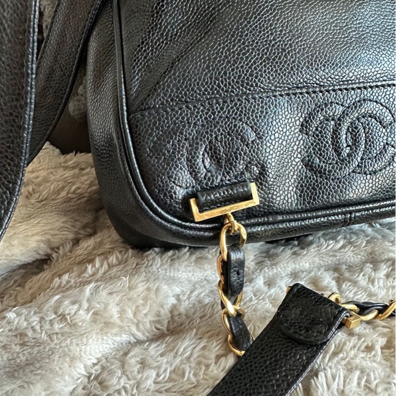 香奈兒 黑色魚子醬皮肩背包 雙肩包 後背包 黑色皮革 魚子醬 香奈兒 黑色牛皮 中古包 二手包 古董包 Vintage chanel black caviar backpack-19