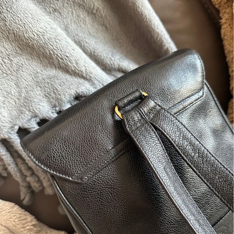 香奈兒 黑色魚子醬皮肩背包 雙肩包 後背包 黑色皮革 魚子醬 香奈兒 黑色牛皮 中古包 二手包 古董包 Vintage chanel black caviar backpack-20