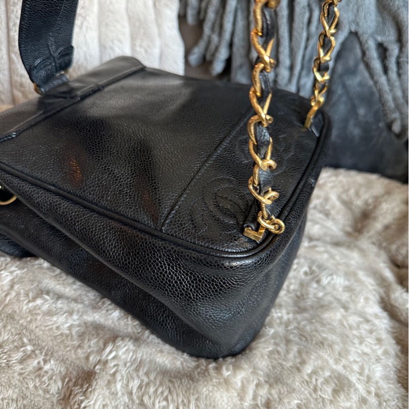 香奈兒 黑色魚子醬皮肩背包 雙肩包 後背包 黑色皮革 魚子醬 香奈兒 黑色牛皮 中古包 二手包 古董包 Vintage chanel black caviar backpack-23