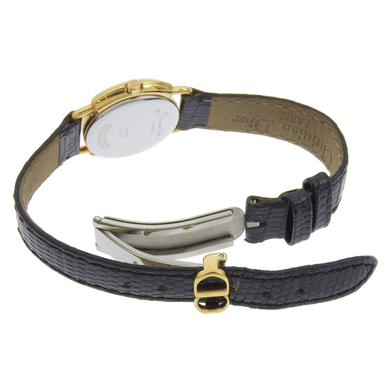 Christian Dior 手錶,型號 58.121.2,鍍金皮錶帶,金色石英機芯,模擬指針,白色錶盤,女士款。-4