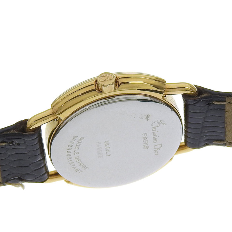 Christian Dior 手錶,型號 58.121.2,鍍金皮錶帶,金色石英機芯,模擬指針,白色錶盤,女士款。-5