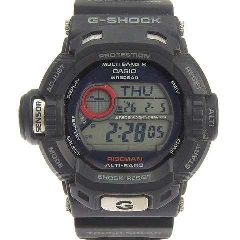 卡西歐 G-SHOCK Riseman 手錶，20 ATM 防水，GW-9200J-1JF，樹脂，黑色，太陽能動力，電波校時，模擬，黑色錶盤，男士。