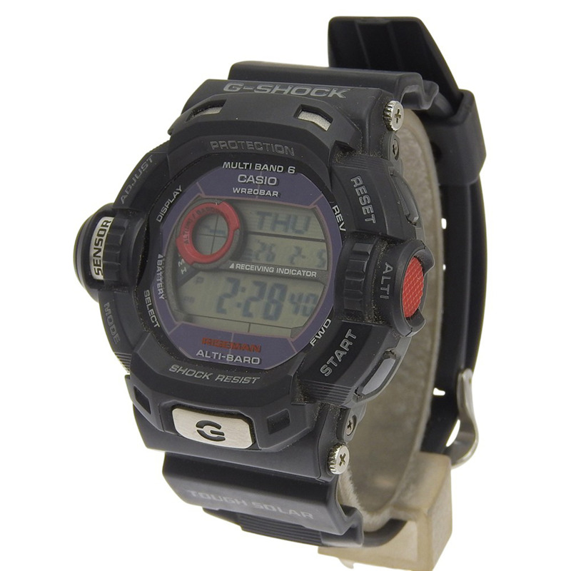 卡西歐 G-SHOCK Riseman 手錶,20 ATM 防水,GW-9200J-1JF,樹脂,黑色,太陽能動力,電波校時,模擬,黑色錶盤,男士。-1