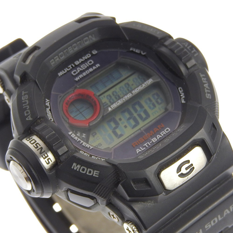 卡西歐 G-SHOCK Riseman 手錶,20 ATM 防水,GW-9200J-1JF,樹脂,黑色,太陽能動力,電波校時,模擬,黑色錶盤,男士。-2