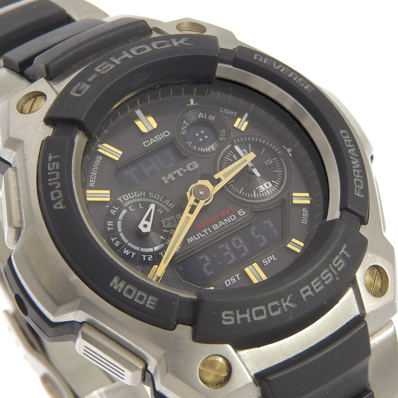 卡西歐 G-SHOCK MT-G TOUGH MVT MULTIBAND6 MTG-1500-9AJF 手錶,不銹鋼 x 樹脂,銀/黑色,太陽能,電波校時,指針/數字雙顯,黑色錶盤,MT-G,男士-2