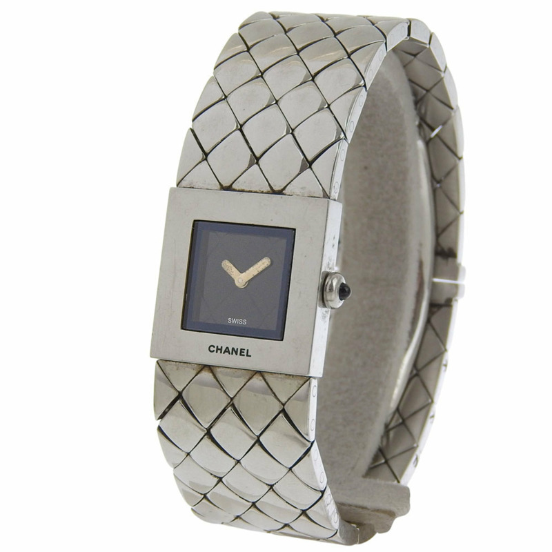 香奈兒 Matelasse H0009 不鏽鋼石英模擬腕錶，黑色錶盤，女士款-1