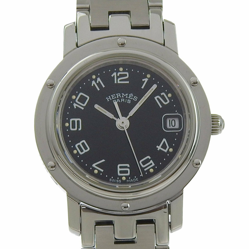 愛馬仕 Clipper 手錶 CL4.210,不鏽鋼,石英,模擬,黑色錶盤,女士款。-0