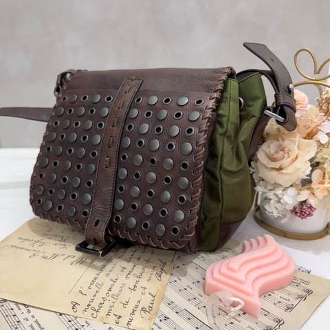 Prada 普拉達 Archive 尼龍皮革拼接郵差包 二手 中古 vintage y2k