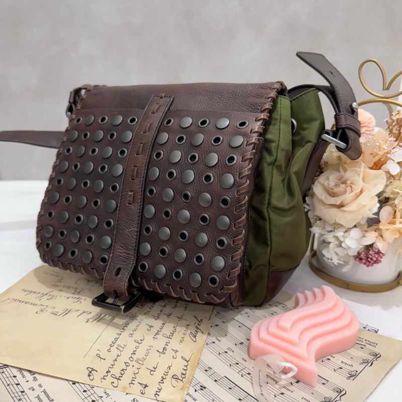 Prada 普拉達 Archive 尼龍皮革拼接郵差包 二手 中古 vintage y2k-0