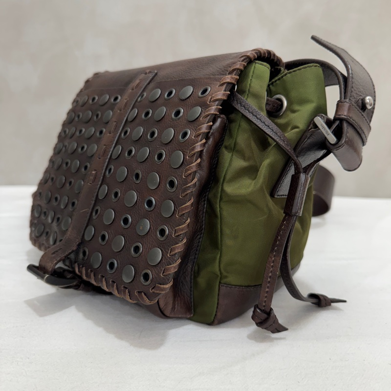 Prada 普拉達 Archive 尼龍皮革拼接郵差包 二手 中古 vintage y2k-6