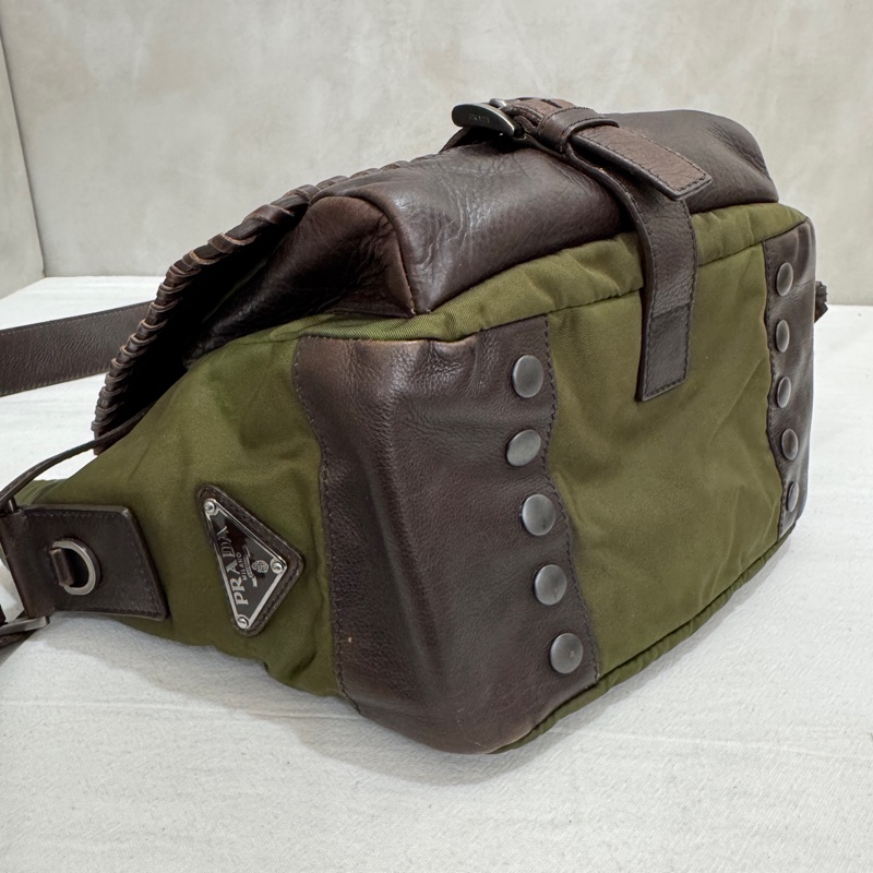 Prada 普拉達 Archive 尼龍皮革拼接郵差包 二手 中古 vintage y2k-9