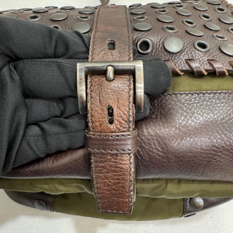 Prada 普拉達 Archive 尼龍皮革拼接郵差包 二手 中古 vintage y2k-15