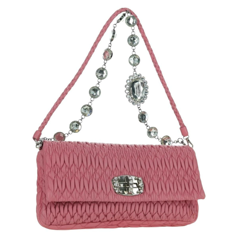 【日本直送】Miu Miu Matelasse 鏈條單肩包 皮革 2way 粉紅色銀色 正品 gh2012M-0