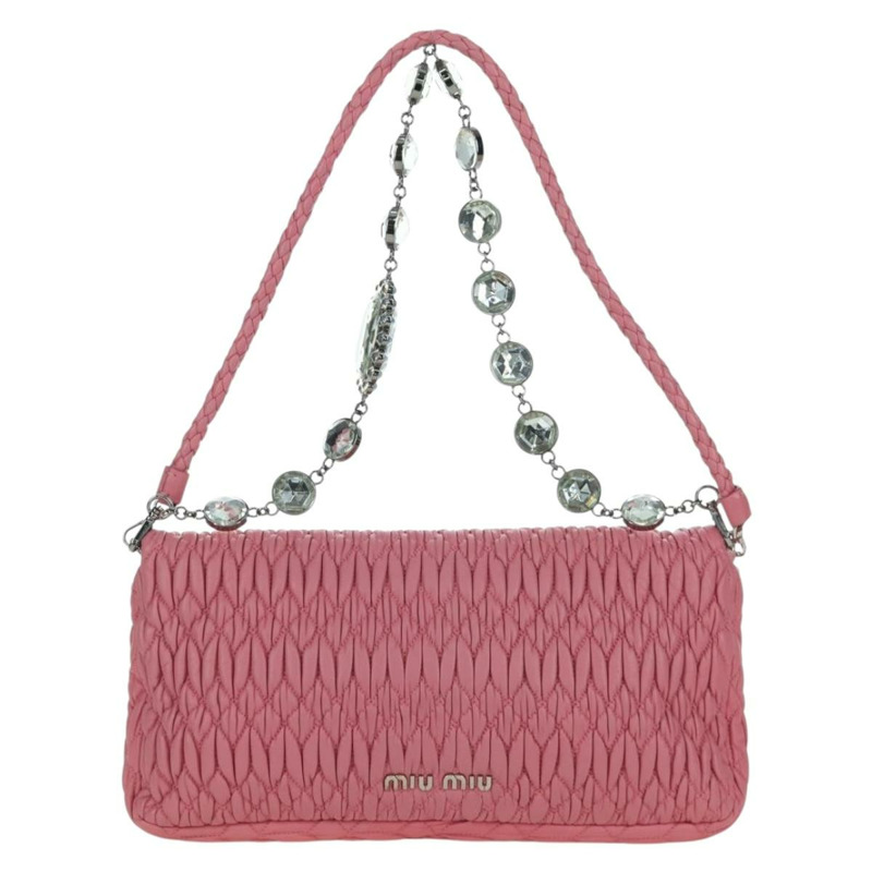 【日本直送】Miu Miu Matelasse 鏈條單肩包 皮革 2way 粉紅色銀色 正品 gh2012M-1