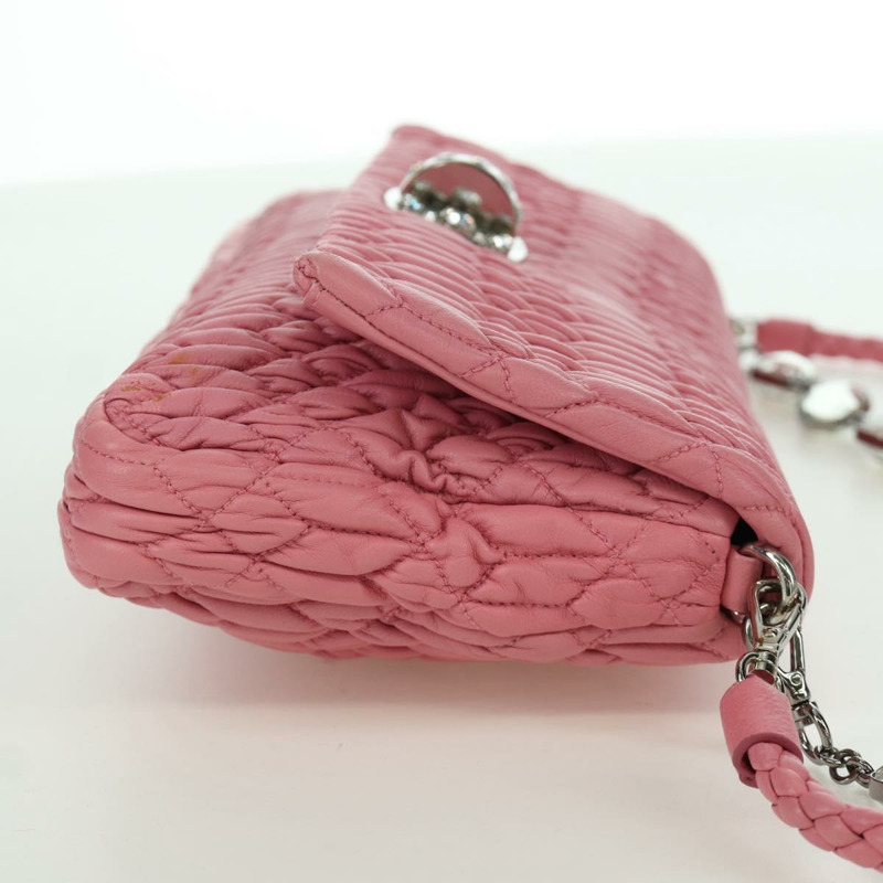 【日本直送】Miu Miu Matelasse 鏈條單肩包 皮革 2way 粉紅色銀色 正品 gh2012M-3