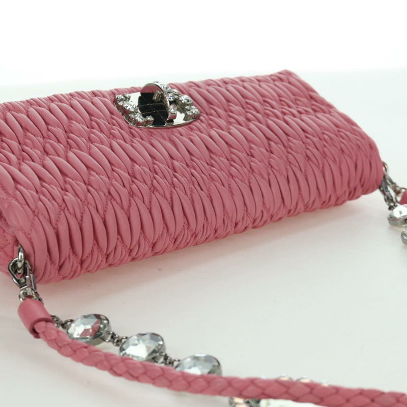 【日本直送】Miu Miu Matelasse 鏈條單肩包 皮革 2way 粉紅色銀色 正品 gh2012M-5