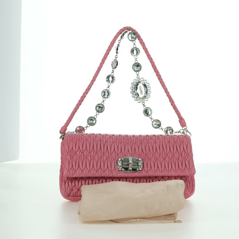 【日本直送】Miu Miu Matelasse 鏈條單肩包 皮革 2way 粉紅色銀色 正品 gh2012M-11