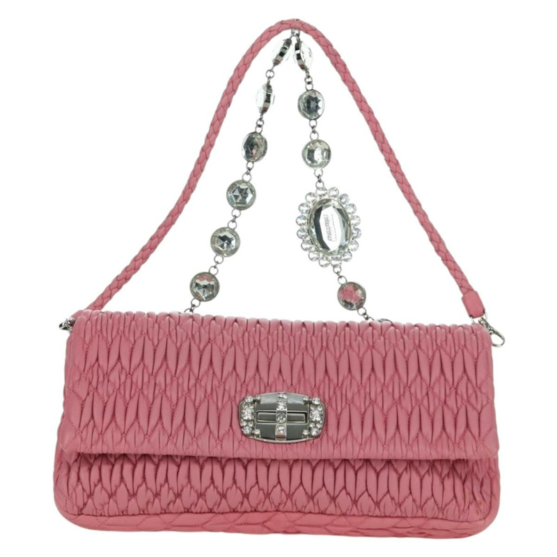 【日本直送】Miu Miu Matelasse 鏈條單肩包 皮革 2way 粉紅色銀色 正品 gh2012M-12