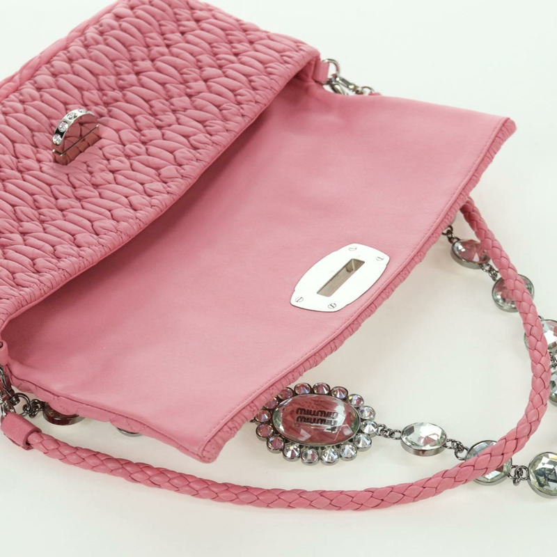 【日本直送】Miu Miu Matelasse 鏈條單肩包 皮革 2way 粉紅色銀色 正品 gh2012M-21