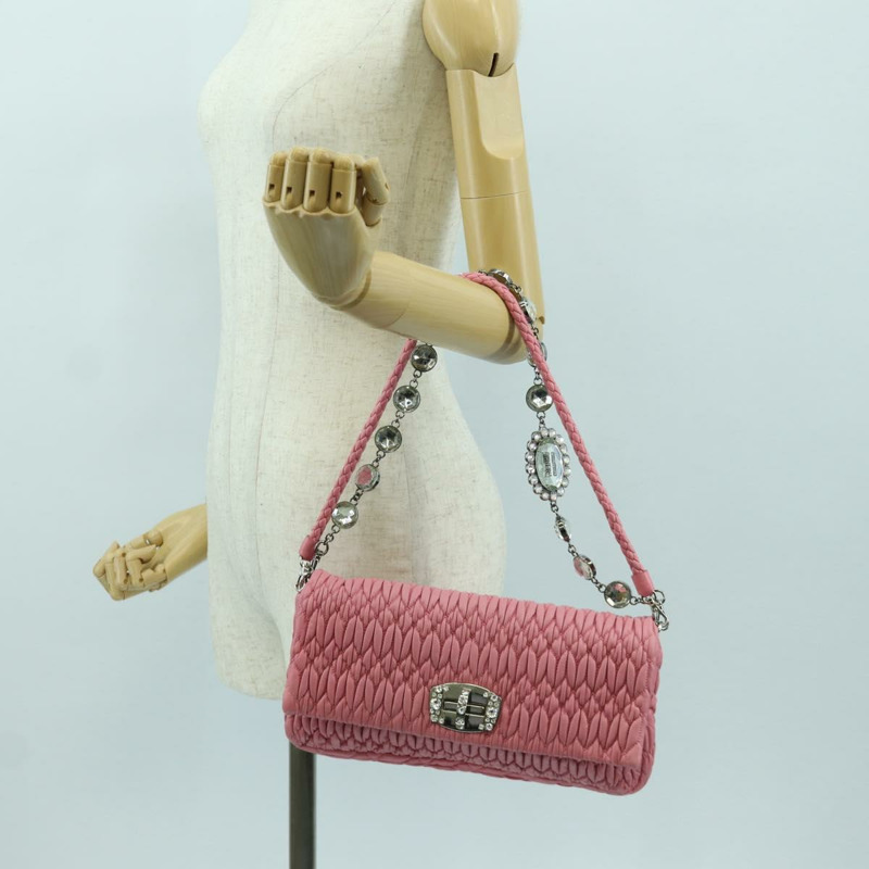 【日本直送】Miu Miu Matelasse 鏈條單肩包 皮革 2way 粉紅色銀色 正品 gh2012M-27