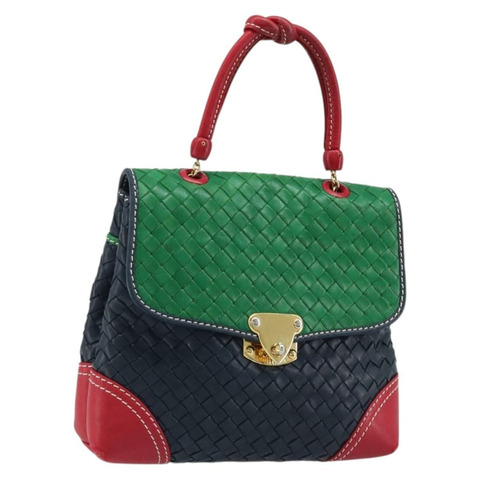 BOTTEGA VENETA INTRECCIATO 手提包皮革海軍藍金色正品 AMZ155A