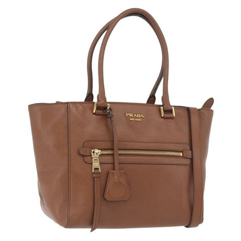 PRADA 手提包 皮革 兩用 棕色 金色 正品 ka3430A