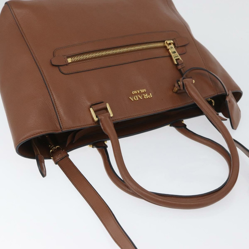 【日本直送】PRADA 手提包 皮革 兩用 棕色 金色 正品 ka3430A-5