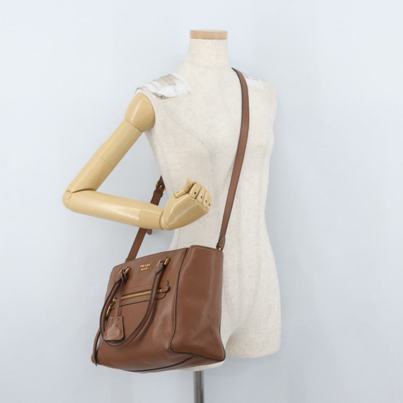 【日本直送】PRADA 手提包 皮革 兩用 棕色 金色 正品 ka3430A-25