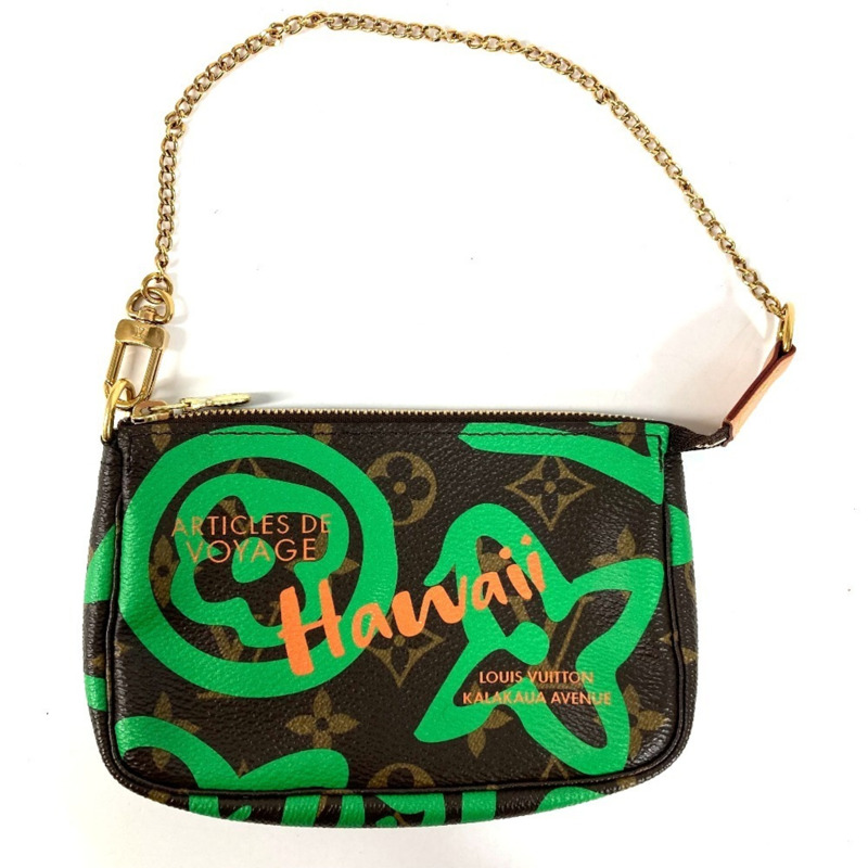 路易威登 M67706 Monogram Hawaii 限量版迷你手拿包/鏈條包/帆布配件包,男女通用,棕色-0