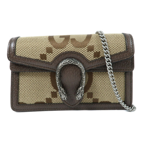 GUCCI 帆布/牛皮皮革Dionysus銀扣鏈帶肩背袋