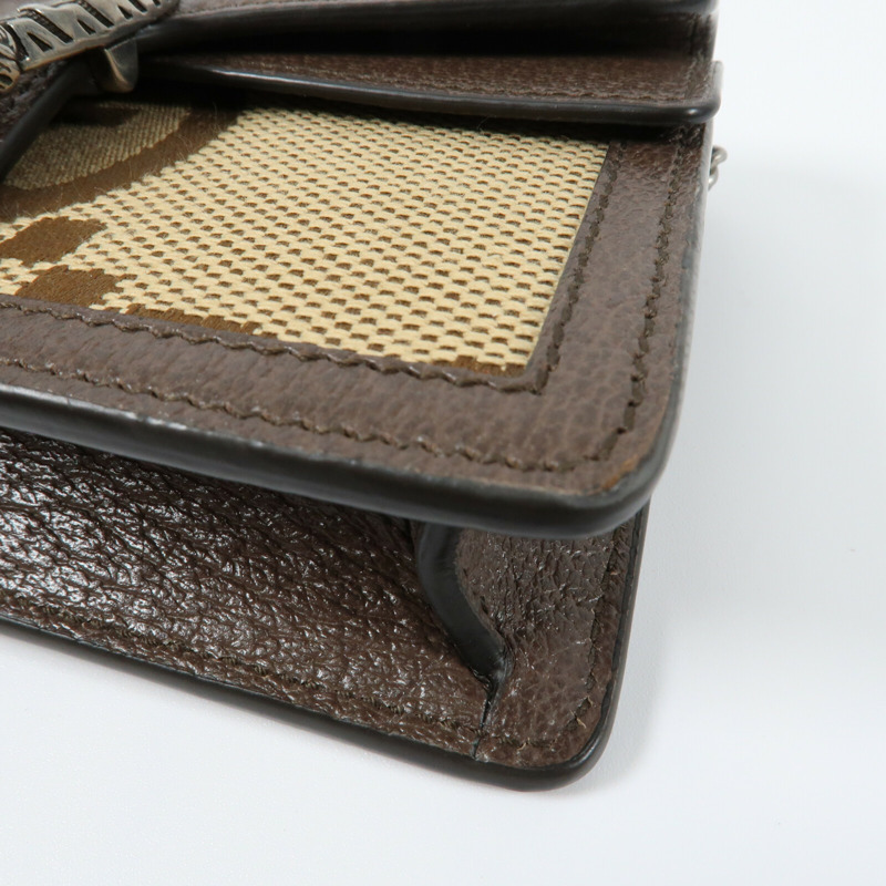 GUCCI 帆布/牛皮皮革Dionysus銀扣鏈帶肩背袋-4