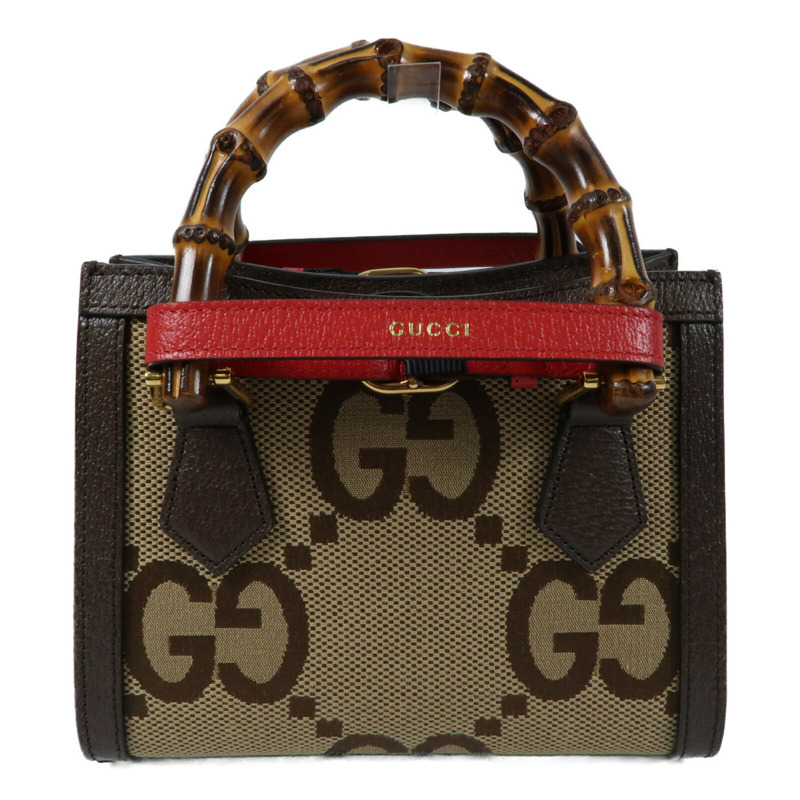 GUCCI 帆布/牛皮皮革Mini Diana Jumbo GG金扣手挽肩背兩用袋-1