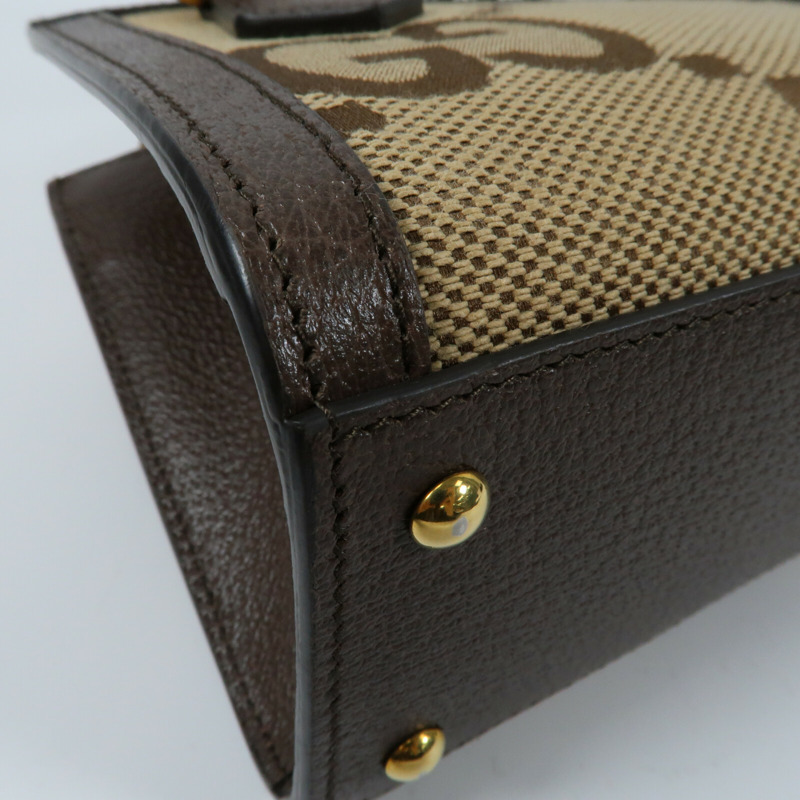 GUCCI 帆布/牛皮皮革Mini Diana Jumbo GG金扣手挽肩背兩用袋-6