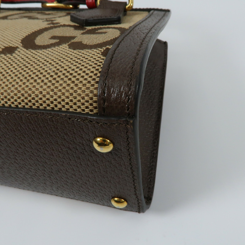 GUCCI 帆布/牛皮皮革Mini Diana Jumbo GG金扣手挽肩背兩用袋-7