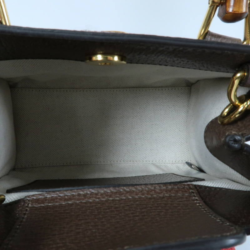 GUCCI 帆布/牛皮皮革Mini Diana Jumbo GG金扣手挽肩背兩用袋-11