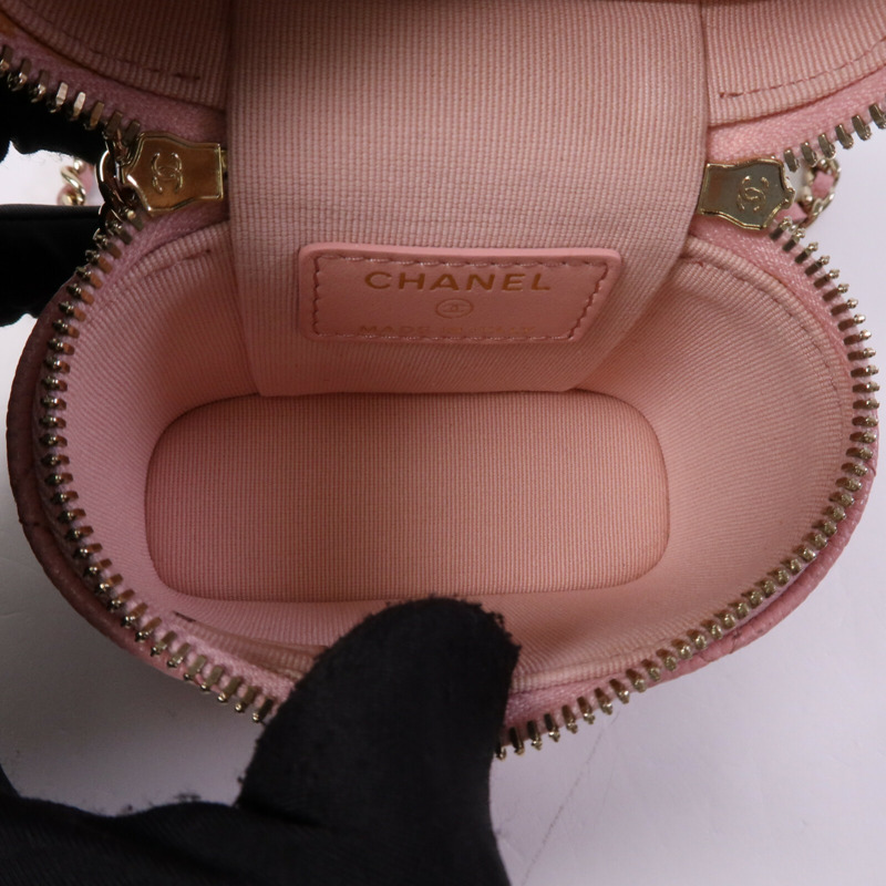 CHANEL 牛皮皮革Mini Vanity Case金扣鏈帶肩背袋-4