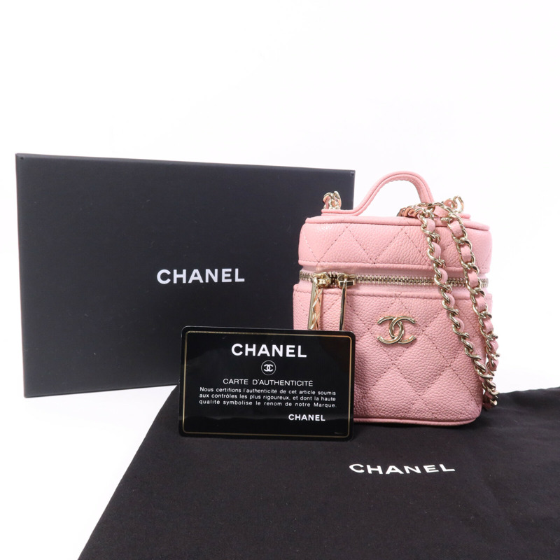 CHANEL 牛皮皮革Mini Vanity Case金扣鏈帶肩背袋-9