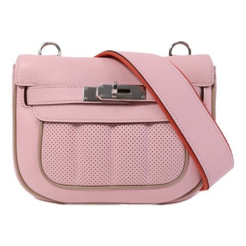 HERMES Swift皮革Mini Berline銀扣肩背袋Argile/Rose Sakura