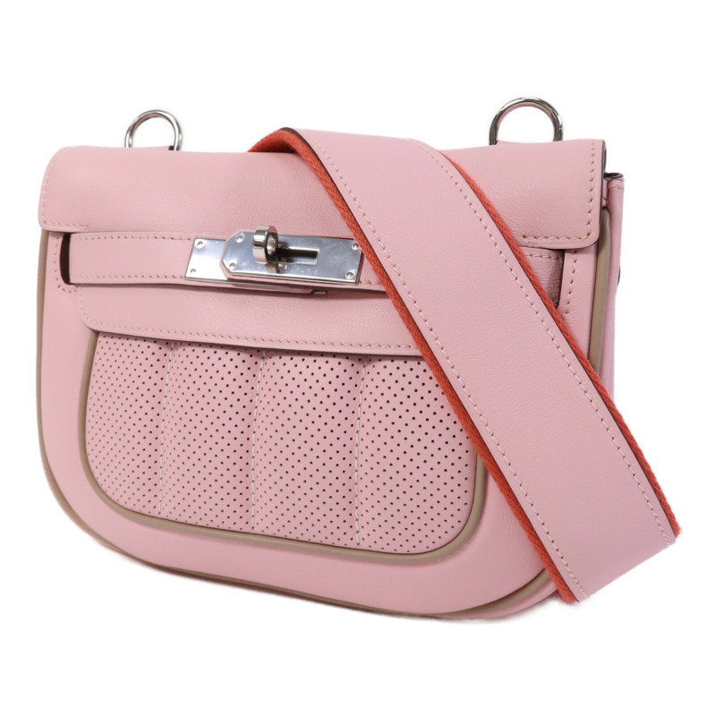 HERMES Swift皮革Mini Berline銀扣肩背袋Argile/Rose Sakura-2