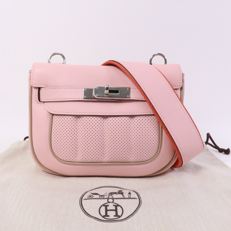 HERMES Swift皮革Mini Berline銀扣肩背袋Argile/Rose Sakura-8