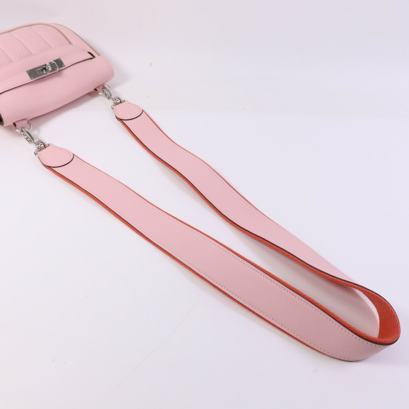 HERMES Swift皮革Mini Berline銀扣肩背袋Argile/Rose Sakura-9