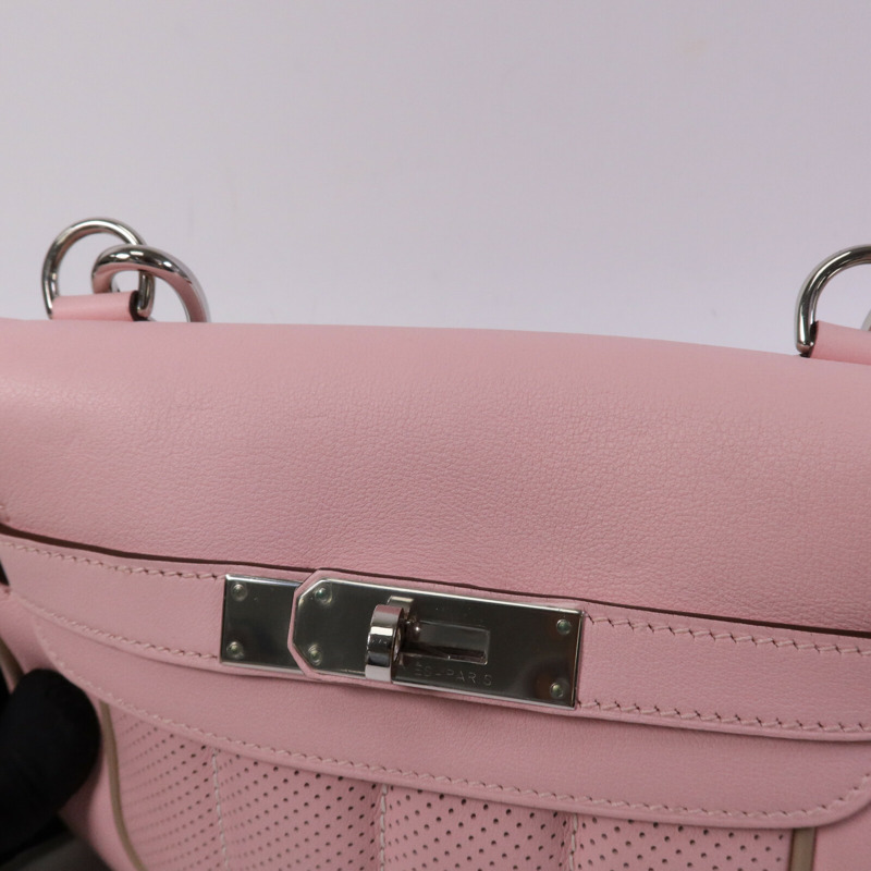 HERMES Swift皮革Mini Berline銀扣肩背袋Argile/Rose Sakura-14