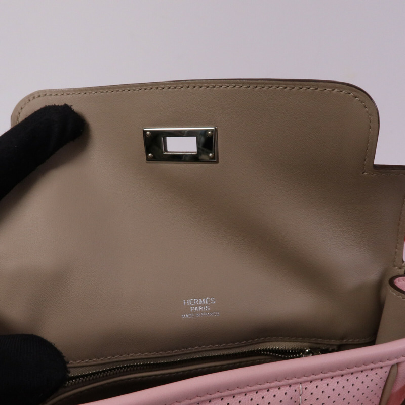 HERMES Swift皮革Mini Berline銀扣肩背袋Argile/Rose Sakura-15