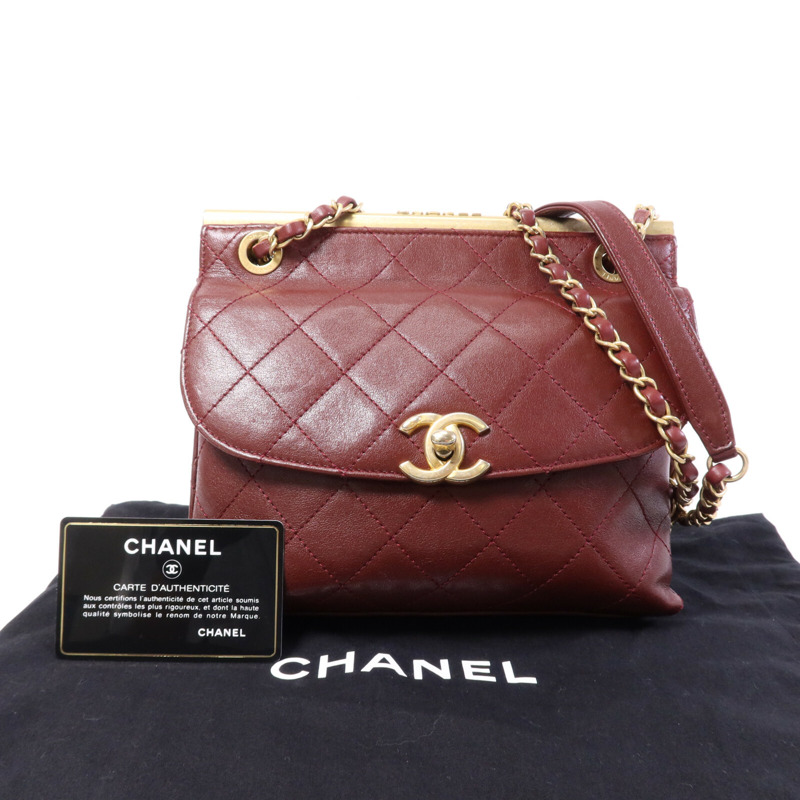 CHANEL 牛皮皮革Chain Shoulder Bag金扣鏈帶肩背袋-9