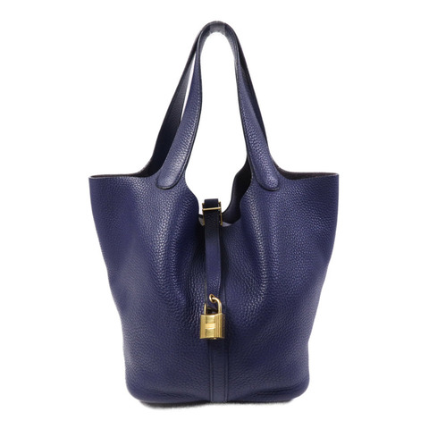 HERMES Clemence皮革Picotin MM金扣手挽袋Bleu Encre