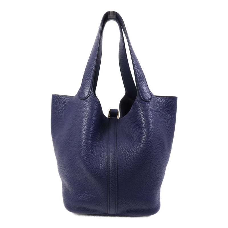 HERMES Clemence皮革Picotin MM金扣手挽袋Bleu Encre-1