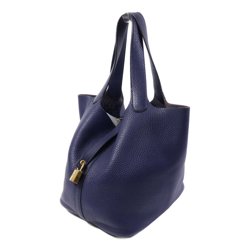 HERMES Clemence皮革Picotin MM金扣手挽袋Bleu Encre-2