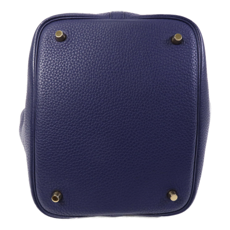 HERMES Clemence皮革Picotin MM金扣手挽袋Bleu Encre-3