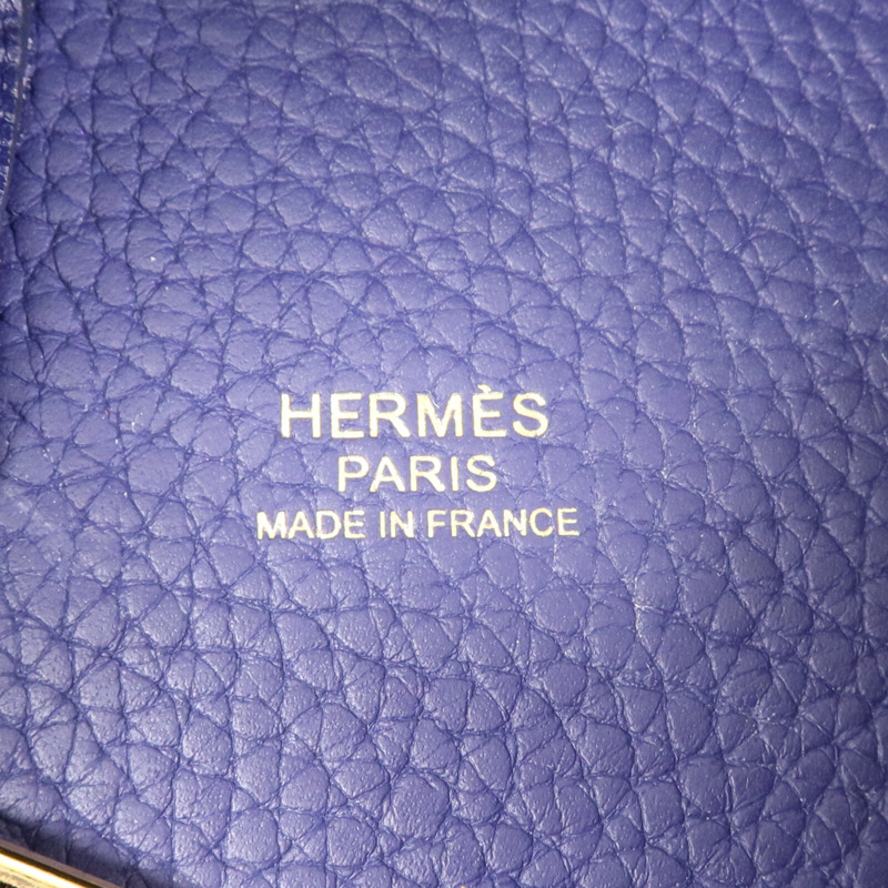 HERMES Clemence皮革Picotin MM金扣手挽袋Bleu Encre-5